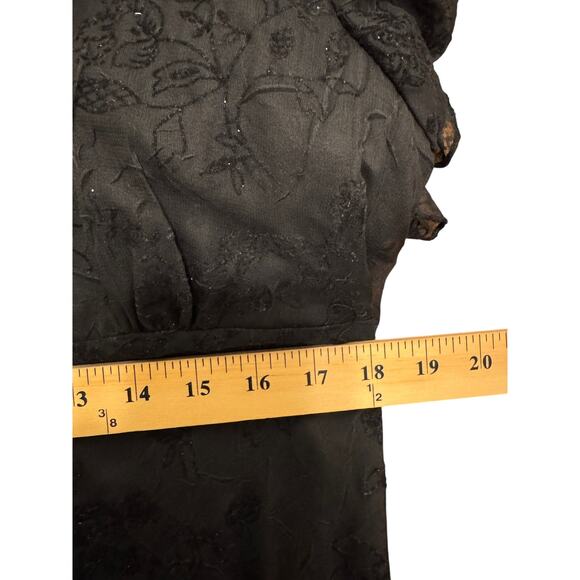 VIntage 90s Whimsigoth Black Midi Dress Sheer Lined Ruffle Fairygrunge Vneck Med - Picture 4 of 9